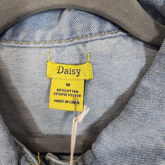 Daisy Distressed Cropped Jean Jacket in Medium Denim Wash - Size Medium - Picture 7 of 8